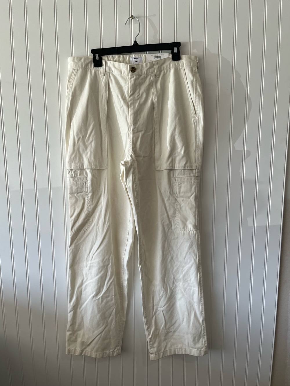 Men's Cream Cargo Pants - Classic Straight Fit